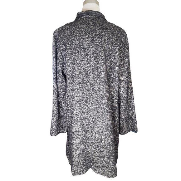 ⚜️ EILEEN FISHER ⚜️ sz L black tweed & leather lighter coat jacket transitional - Picture 8 of 11